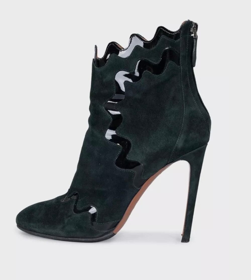 Alaïa Green Suede & Patent Leather Ankle Boots Sz.39